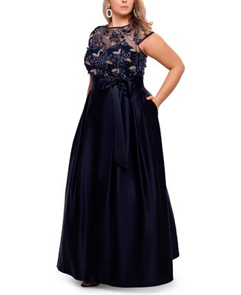 Xscape plus size embellished illusion gown sales