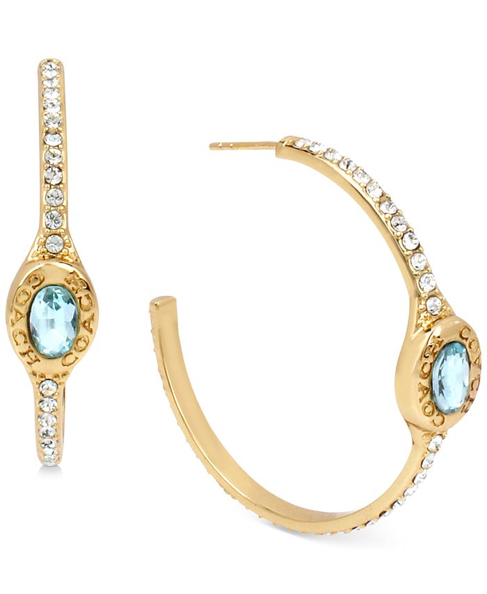 coach signature logo pave hoop earrings