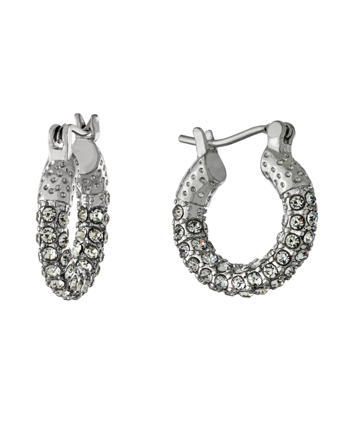 15mm All Over Crystal Click Top Hoop Earrings in Gold Over or Silver Plated - Gold