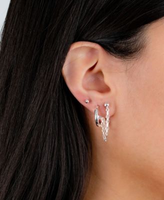 3pc Post Ball, Hoop and Chain Earring Set in Gold or Silver Plated