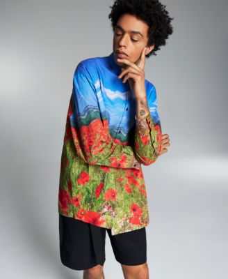 INC International Concepts - Men's Floral Fields Forever Mandarin Collar Shirt