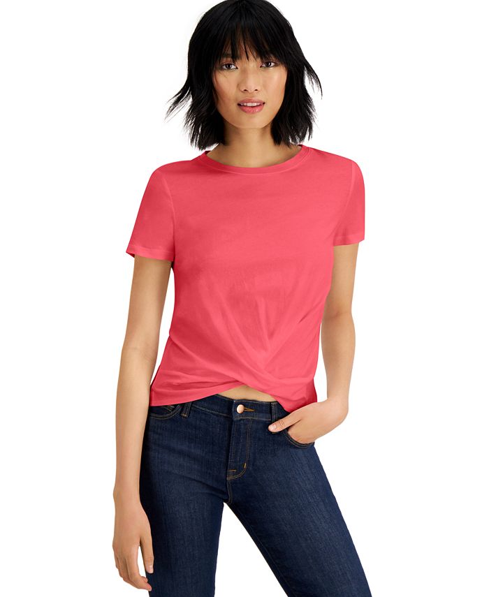 Bar III Cotton Twist-Front T-Shirt, Created for Macy's - Macy's