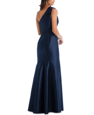 Women's Bow One-Shoulder Satin Trumpet Gown