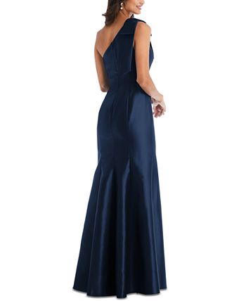 Alfred Sung Bow-Trim One-Shoulder Satin Gown - Macy's