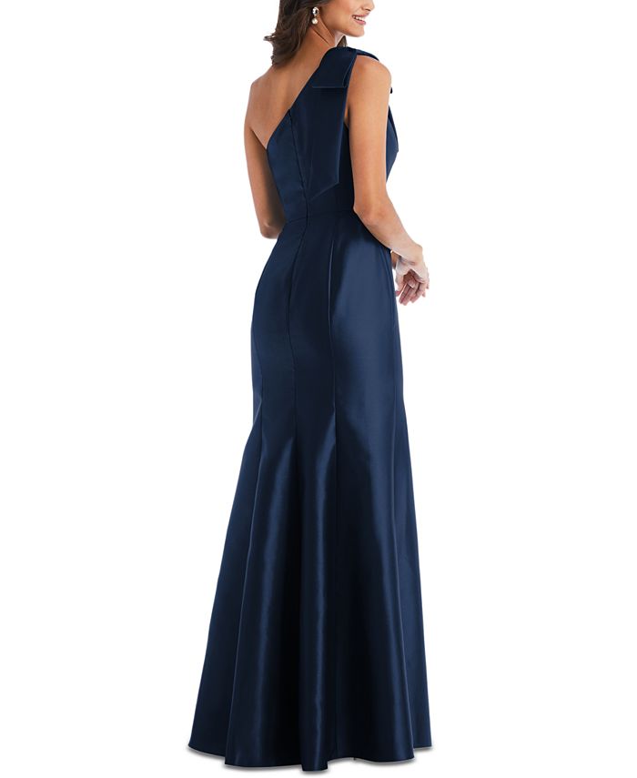 Alfred Sung Bow-Trim One-Shoulder Satin Gown - Macy's