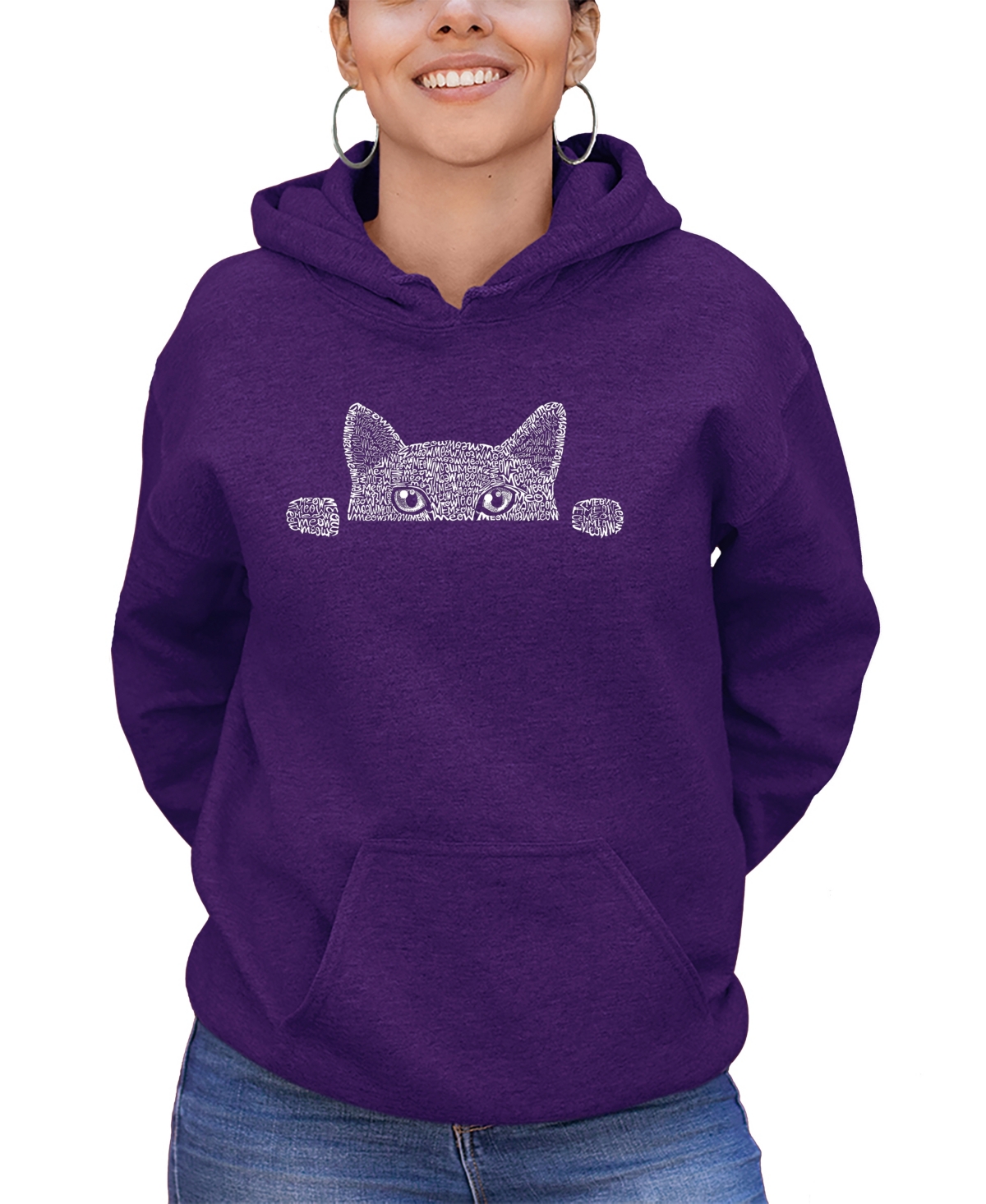 Women's Word Art Peeking Cat Hooded Sweatshirt