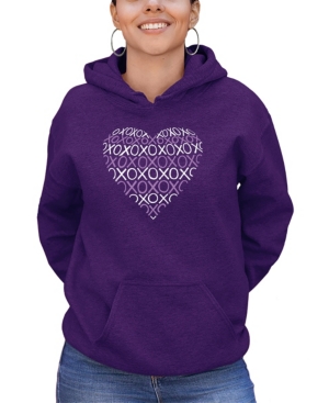 La Pop Art Women's Word Art Xoxo Heart Hooded Sweatshirt In Purple