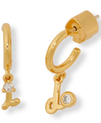 kate spade new york - Gold-Tone Pav&eacute; I Do Charm Huggie Hoop Mismatch Earrings