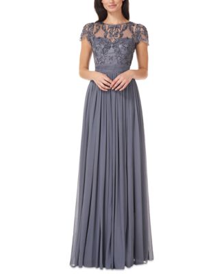 JS Collections Beaded Lace-Top Chiffon Gown - Macy's