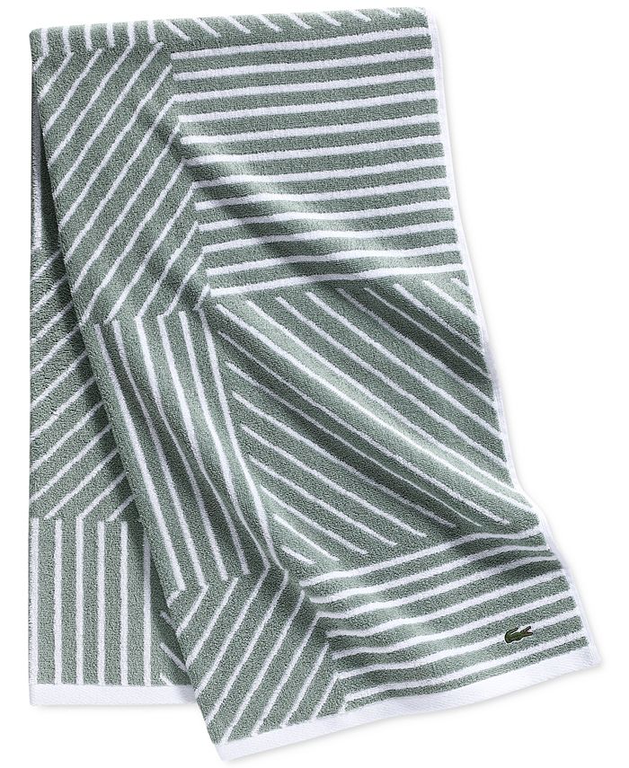 Set Of 2 Lacoste Stripe 30x52 Bath Towel 100% Cotton Sand Brown Big Logo  Towel