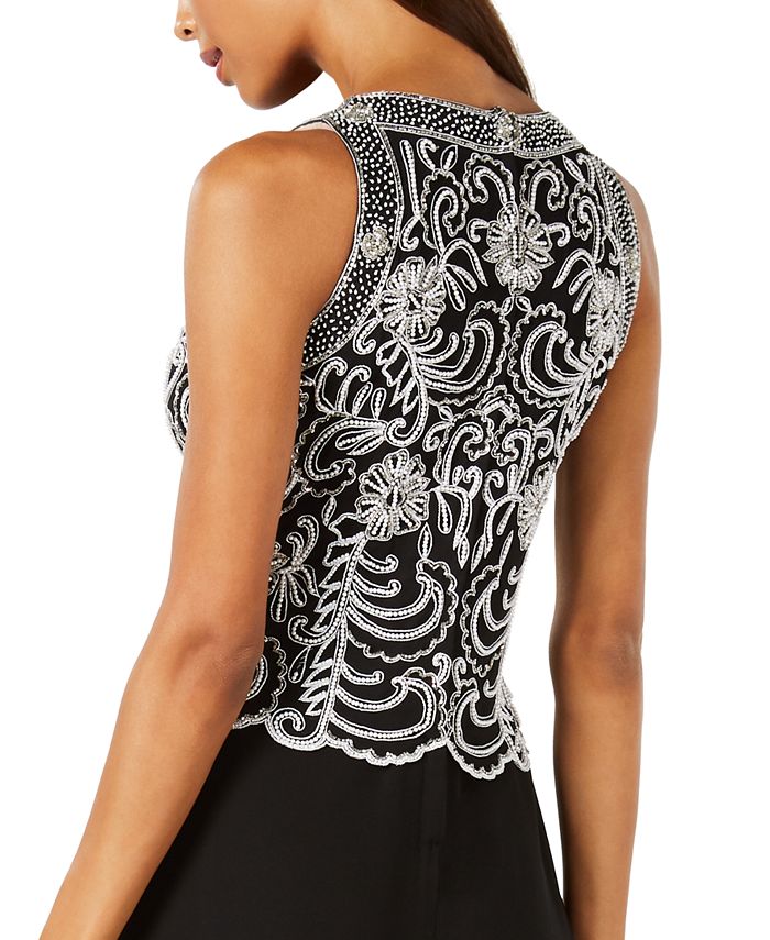 j kara beaded gown and chiffon scarf