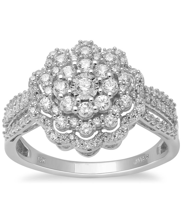 Macy's Diamond Cluster Ring (3/4 ct. t.w.) in 10k White Gold - Macy's