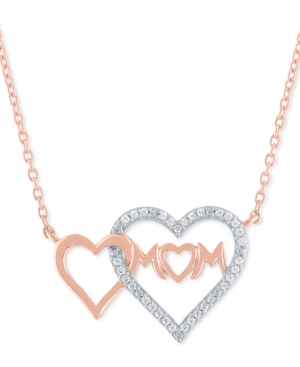 MACY'S DIAMOND DOUBLE HEART MOM 18" PENDANT NECKLACE (1/10 CT. T.W.) IN 14K ROSE GOLD-PLATED STERLING SILVE 