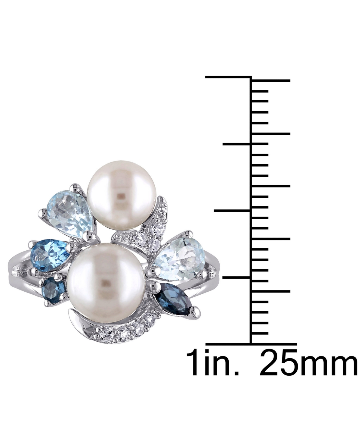 Cultured Freshwater Pearl (6-1/2 & 7-1/2mm) & Multicolor Topaz (1-1/2 ct. t.w.) Ring in Sterling- Silver