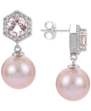 Macy's Pink Cultured Freshwater Pearl (9mm) & Multi-gemstone (1/5 Ct. T.w.) Drop Earrings In Sterling Silve
