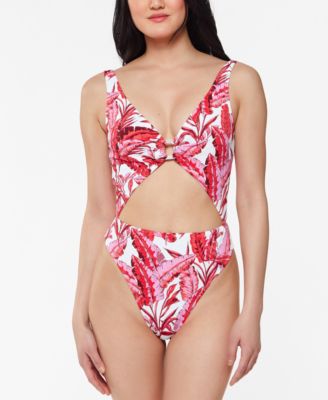Jessica Simpson - Printed Paradiso Palm O-Ring Cut-Out One-Piece Swimsuit