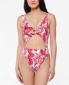 Printed Paradiso Palm O-Ring Cut-Out One-Piece Swimsuit