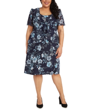 R & M Richards Plus Size 2-Pc Printed Jacket & Necklace Dress Set