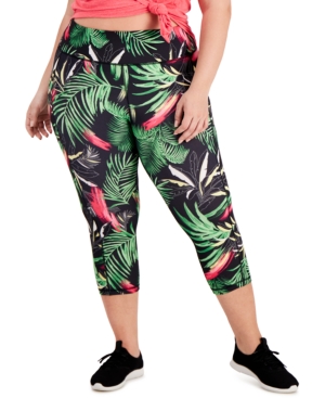 Ideology Plus Size Tropical-Print Side-Pocket Cropped Leggings Created for Macy's