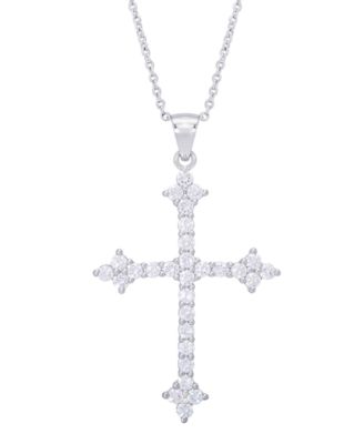 silver cubic zirconia cross necklace