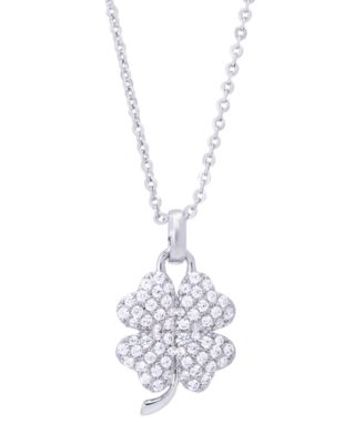 Macy's - Cubic Zirconia Four Leaf Clover Pendant 18" Necklace in Fine Silver Plate