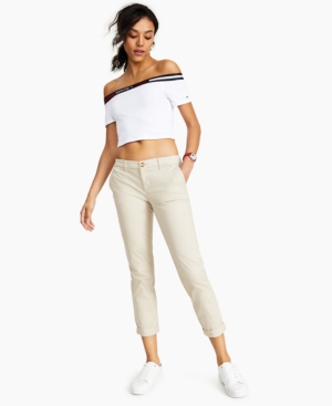 Tommy Hilfiger Women's Th Flex Hampton Cuffed Chino Straight-leg Pants, Created For Macy's In Scarlet
