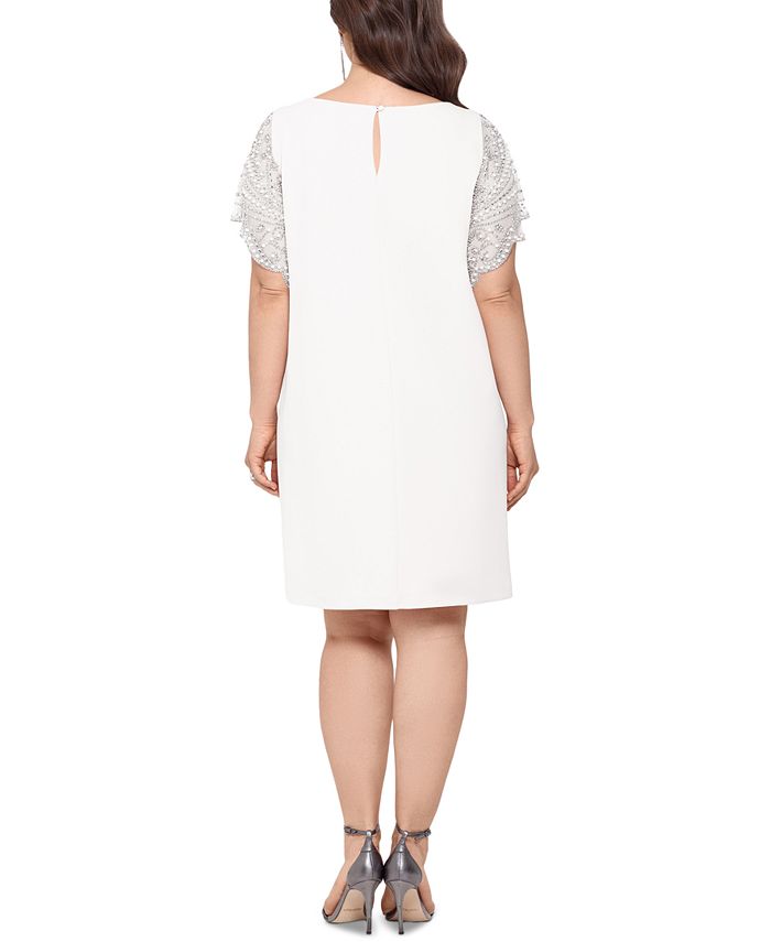 XSCAPE Plus Size Beaded-Sleeve Dress - Macy's