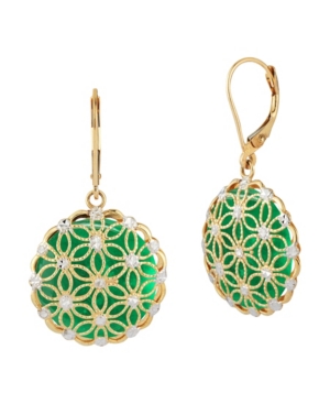 Mother-of-Pearl Filigree Disc Drop Earrings in 14k Gold (Also in Onyx and Jade)