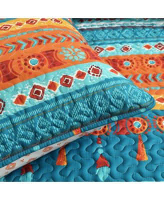 Boho Watercolor Border 3 Piece Quilt Set, Full/Queen