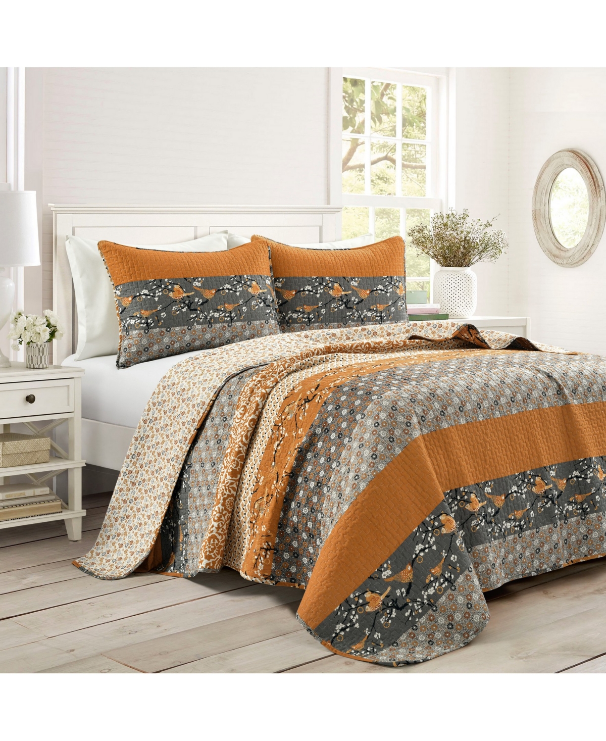 Lush Decor Royal Empire 3 Reversible Piece Quilt Set, Full/queen In Yellow,gray