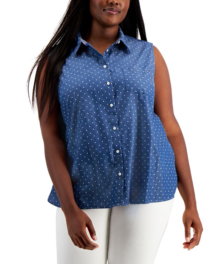 worst omdraaien Efficiënt Tommy Hilfiger Plus Size Spotted Chambray Sleeveless Blouse & Reviews -  Tops - Plus Sizes - Macy's