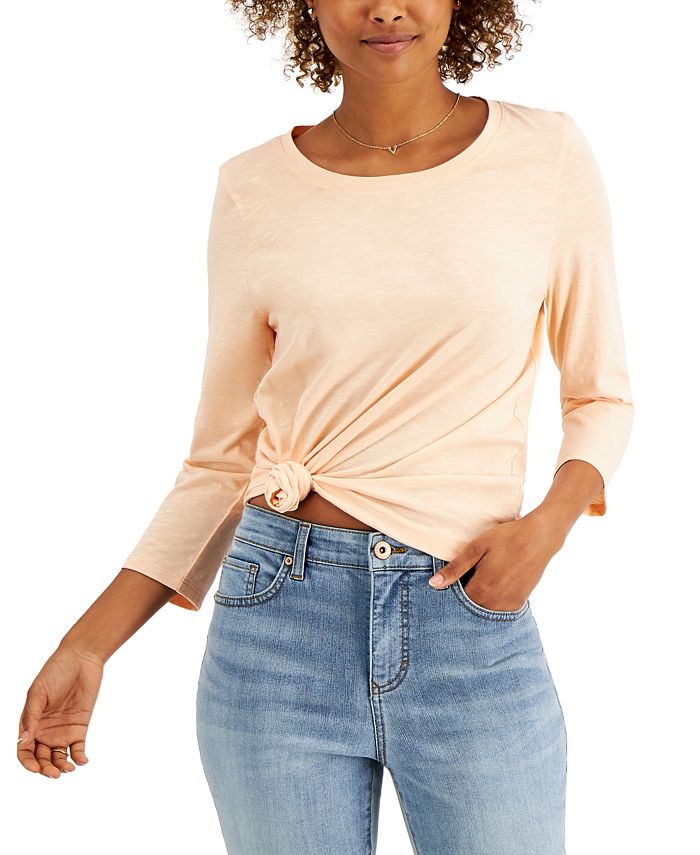 Style & Co Solid 3/4Sleeve Cotton Top, Created for Macy's Macy's