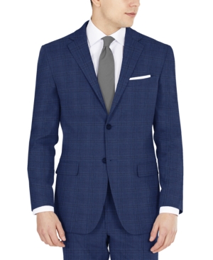 Dkny Men's Modern-fit Stretch Suit Jacket In Blue Plaid