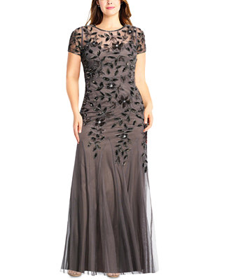 Adrianna Papell Plus Size Floral-Beaded Gown - Macy's