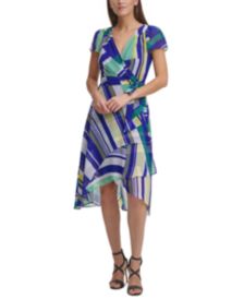 Printed Flutter-Sleeve Faux-Wrap Dress