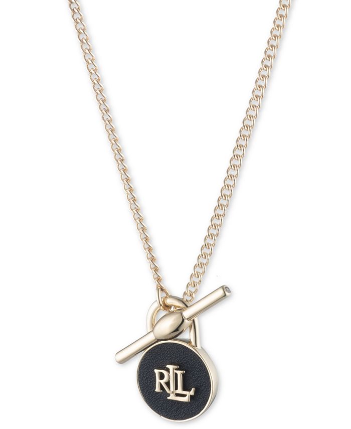 Lauren Ralph Lauren - Gold-Tone Logo & Leather Padlock Charm 16" Pendant Necklace