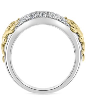 EFFY&reg; Men's White Sapphire Lion Ring (1-3/8 ct. t.w.) in Sterling Silver & 14k Gold-Plate