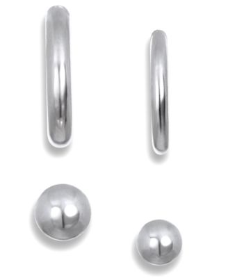 Macy's Set Single Ball Stud Hoop Earrings in 10k White