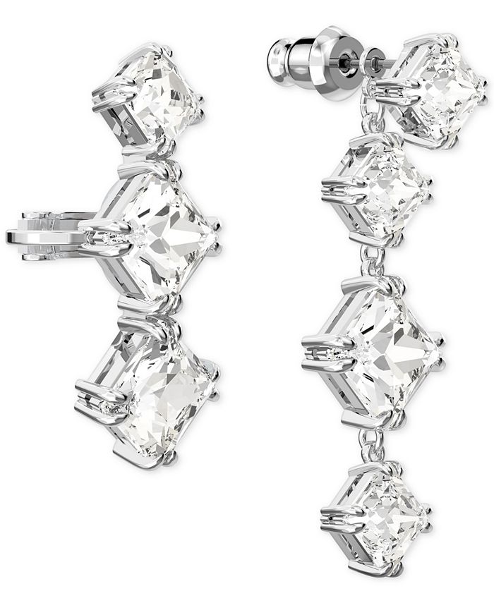 Swarovski Silver-Tone Crystal Mismatch Earrings - Macy's