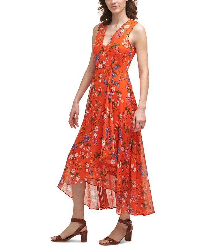 Calvin Klein Women's Floral Print Capelet Maxi Dress Pink Size 8