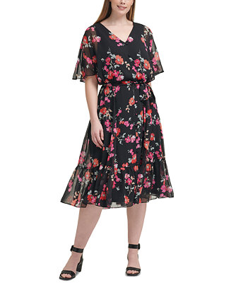Calvin Klein Plus Size Floral-Print Midi Dress & Reviews - Dresses ...
