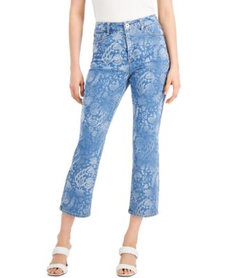 High Rise Printed Cropped Straight-Leg Jeans, Created for Macy's