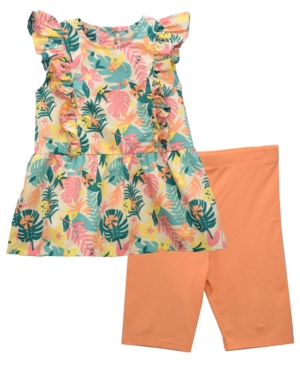 Little Girls Sleeveless Tropical Print Knit Top and Matching Bike Short