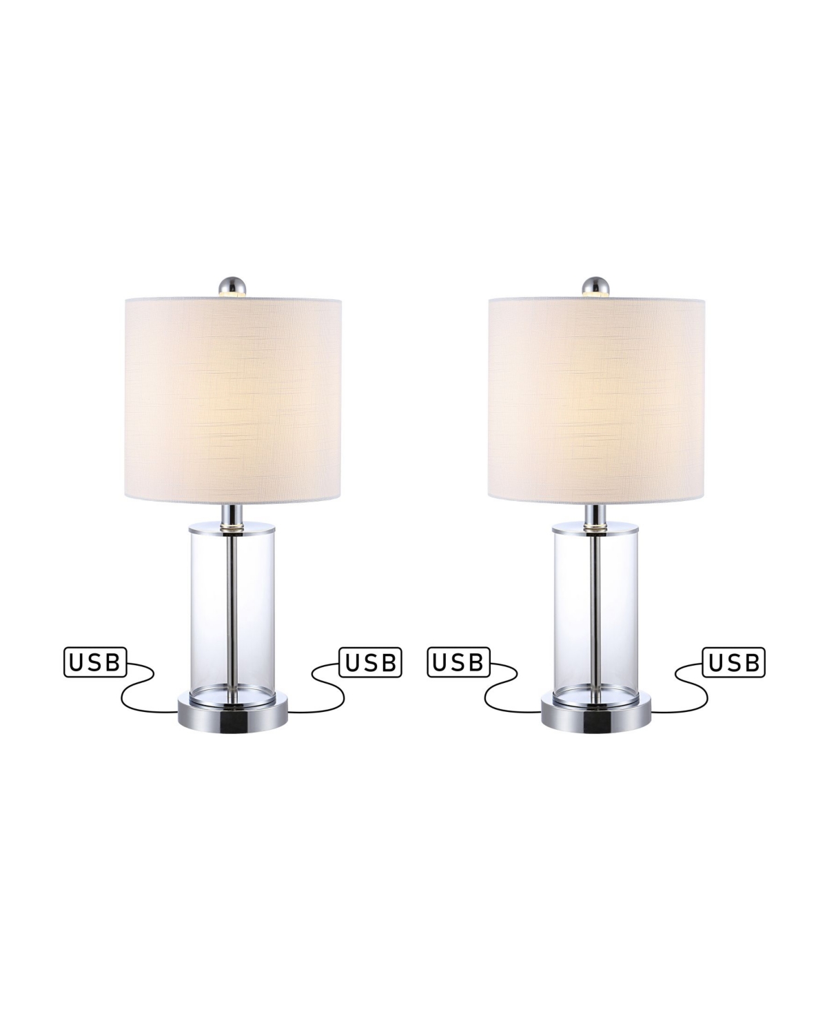Abner Glass Modern Contemporary Usb Charging Led Table Lamp, Set of 2 - Silver-tone