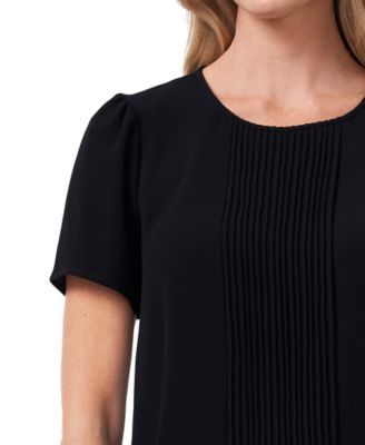 Women's Pintucked Front Short Sleeve Crew Neck Blouse