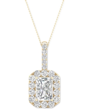 Macy's Diamond Emerald-cut Halo Pendant Necklace (1-1/2 Ct. T.w.) In 14k Gold In Yellow Gold