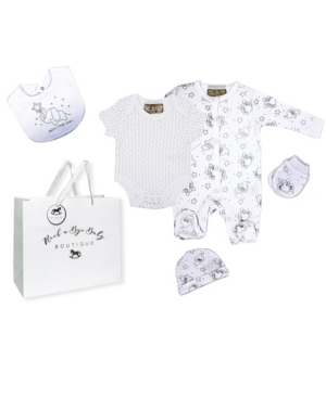 Rock A Bye Baby Boutique Baby Boys And Girls Elephant Layette Gift Set In Mesh Bag 5 Piece In White And Gray Modesens