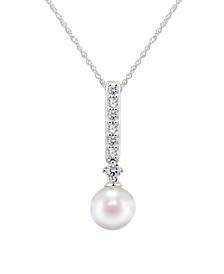 Cultured Freshwater Pearl 7-7.5mm and Diamond 1/5 ct. tw. Pendant 18" Necklace in 14k White Gold (Also Available in 14k Yellow or 14k Rose Gold)