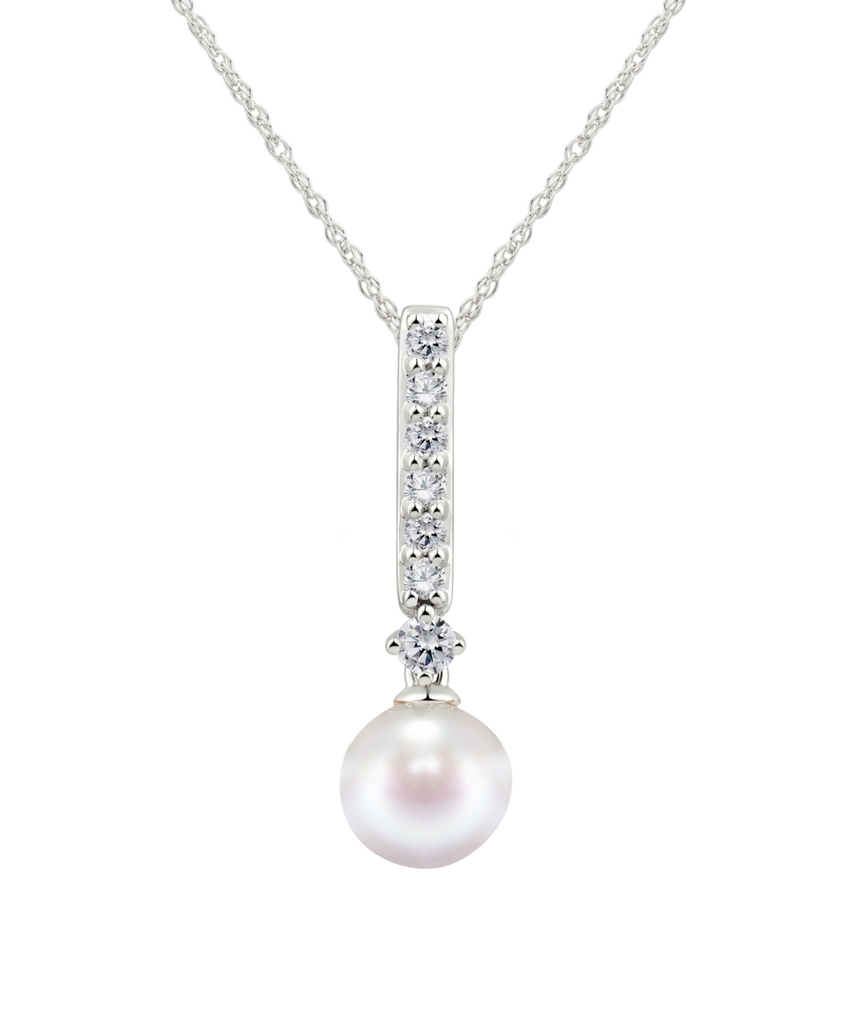Cultured Freshwater Pearl 7-7.5mm and Diamond 1/5 ct. tw. Pendant 18" Necklace in 14k White Gold (Also Available in 14k Yellow or 14k Rose Gold