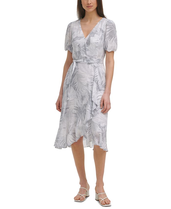 Calvin Klein Botanical-Print Wrap-Style Dress & Reviews - Dresses - Women -  Macy's